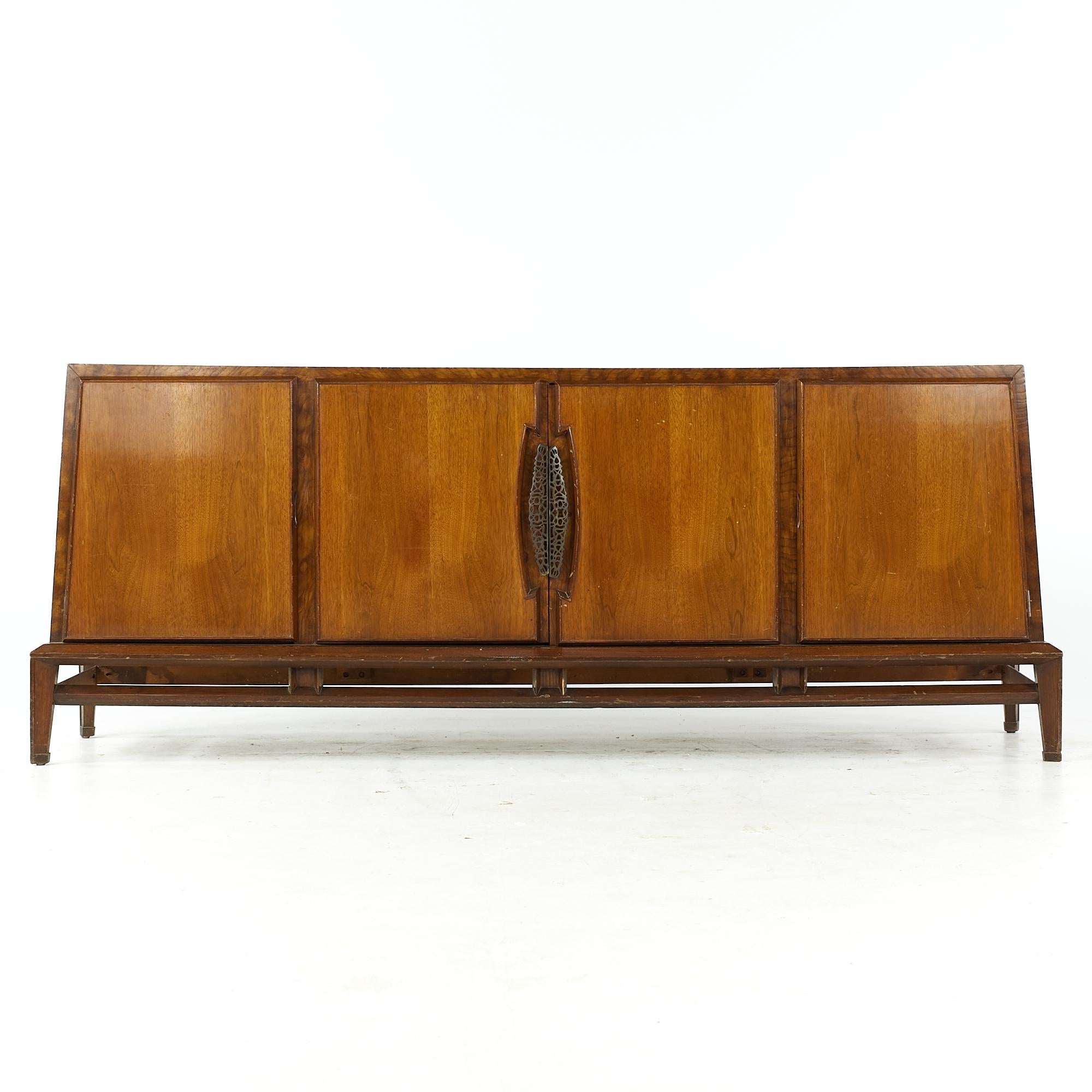Helen Hobey Baker midcentury walnut and burlwood lowboy dresser

This lowboy measures: 81.5 wide x 21 deep x 31 inches high

All pieces of furniture can be had in what we call restored vintage condition. That means the piece is restored upon