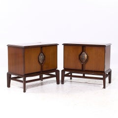 Helen Hobey Baker Mid Century Walnut and Burlwood Nightstands - Pair