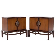 Helen Hobey Baker Mid Century Walnut and Burlwood Nightstands - Pair
