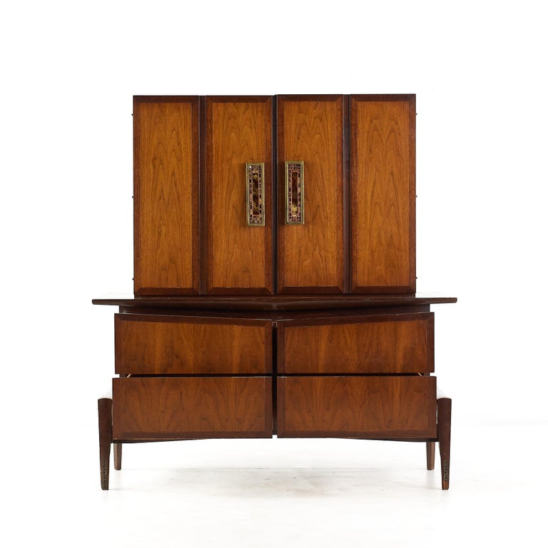 Late 20th Century Helen Hobey Baker Mid Century Walnut Armoire Gentlemans Chest For Sale