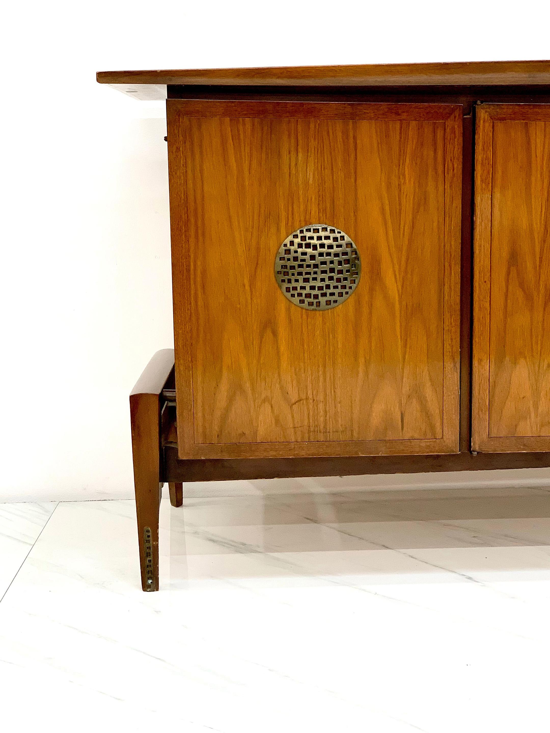 Helen & Hobey Baker Credenza, Walnut and Brass, 1950's 1