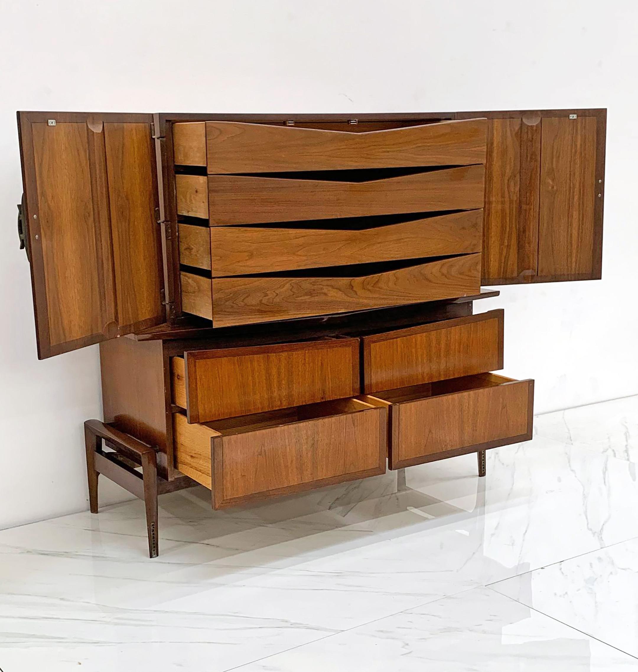 Helen & Hobey Baker Highboy Chest, Walnut and Brass, 1950's For Sale 1