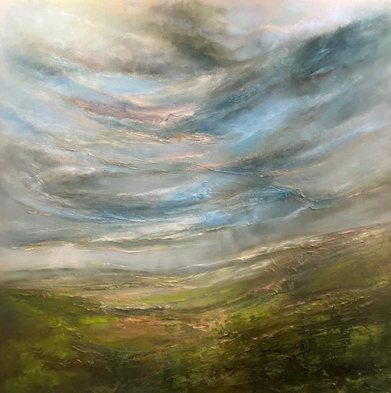 A Sudden Change in the clouds, original painting, landscape, oil painting - Painting by Helen Howells