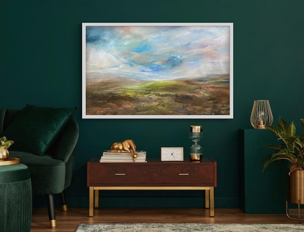 Blue sky over the mountains, original painting, contemporary, landscape - Painting by Helen Howells