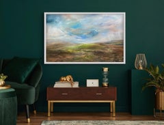 Blue sky over the mountains, original painting, contemporary, landscape