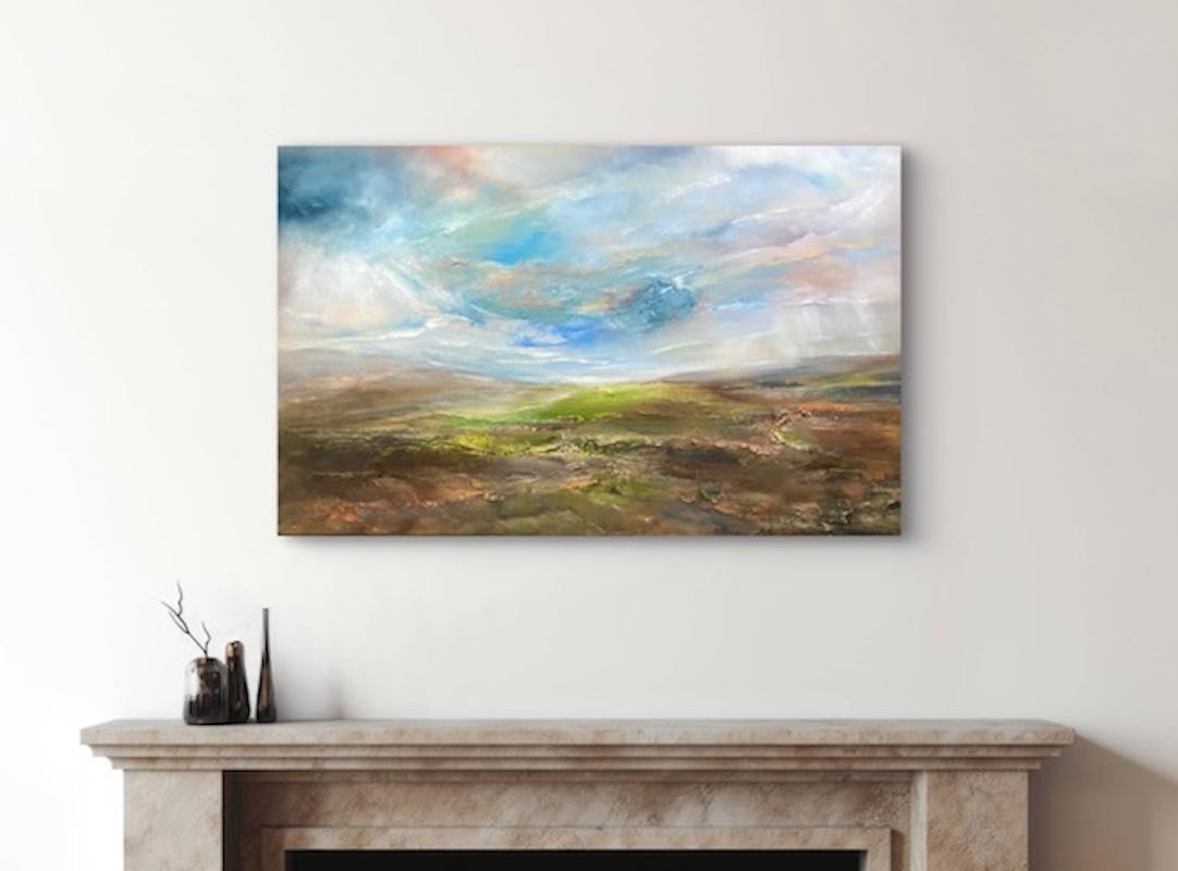 Blue sky over the mountains, original painting, contemporary, landscape - Contemporary Painting by Helen Howells