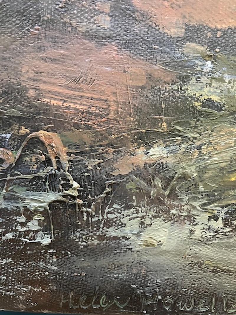 Blue sky over the mountains, original painting, contemporary, landscape - Gray Landscape Painting by Helen Howells