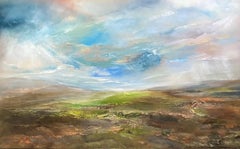 Cielo blu sulle montagne, quadro originale, contemporaneo, paesaggio