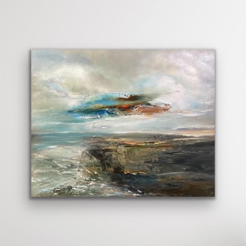 Breaking Cloud Over Cliffs, Original painting, Welsh coast, Seascape - Abstract Painting by Helen Howells