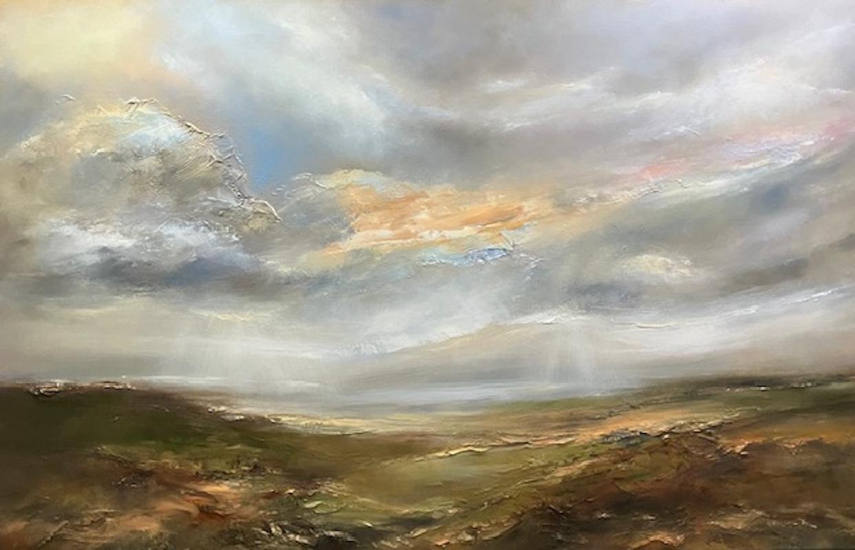 Breakthrough Light Across The Mountain, Originalgemälde, Landschaft – Painting von Helen Howells
