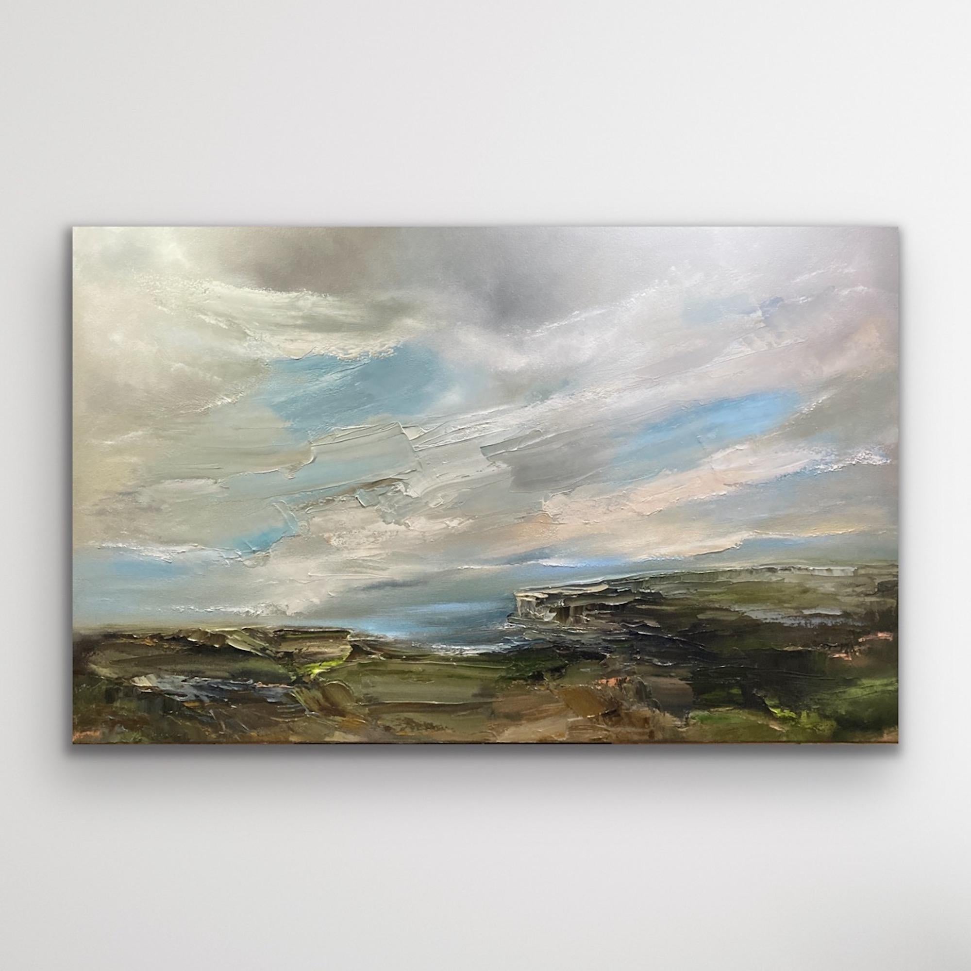 Peinture impressionniste de paysage marin au sommet de la Cliff Top, paysage lunatique de Galles du Sud - Contemporain Painting par Helen Howells