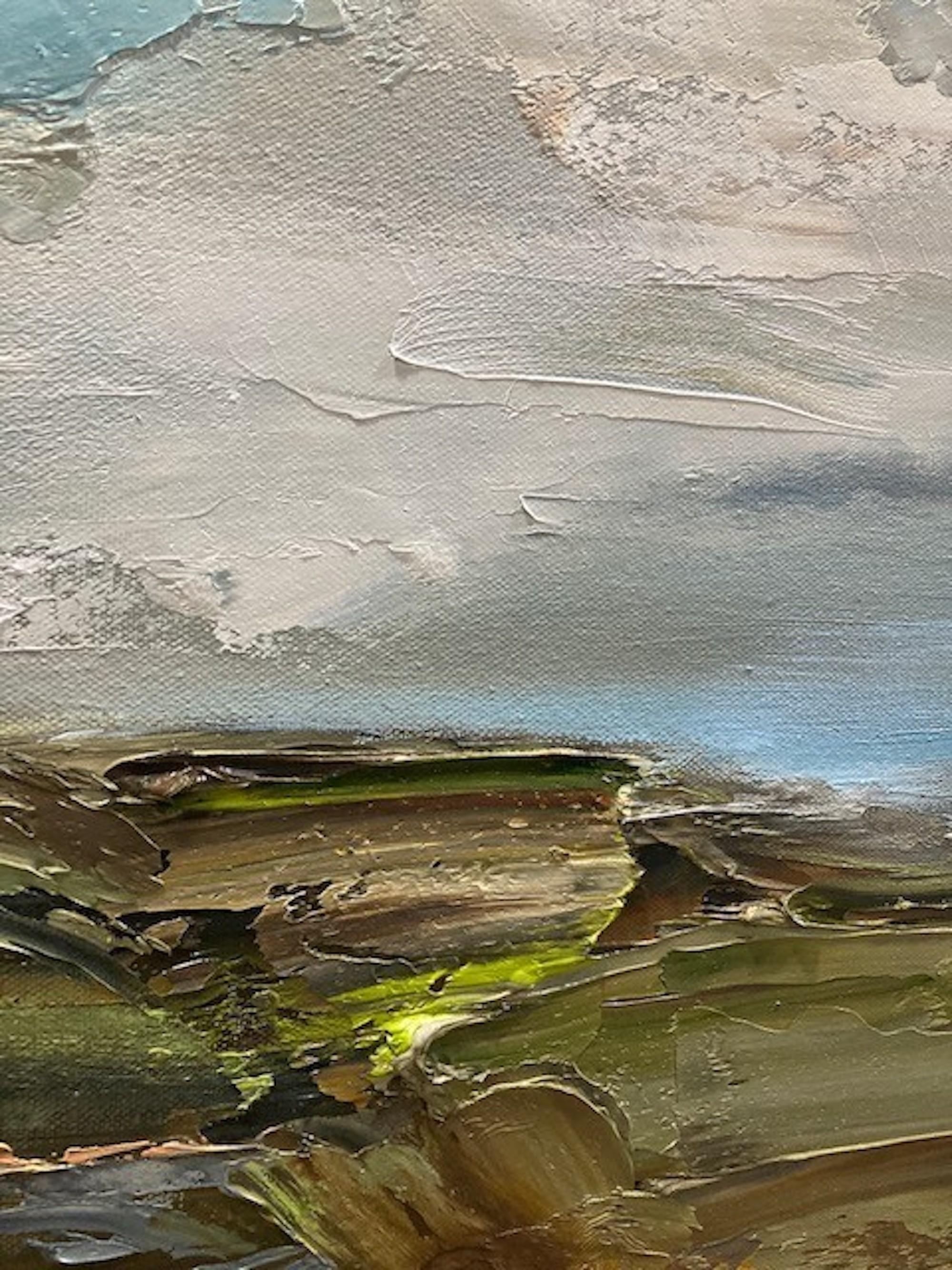 Peinture impressionniste de paysage marin au sommet de la Cliff Top, paysage lunatique de Galles du Sud en vente 1