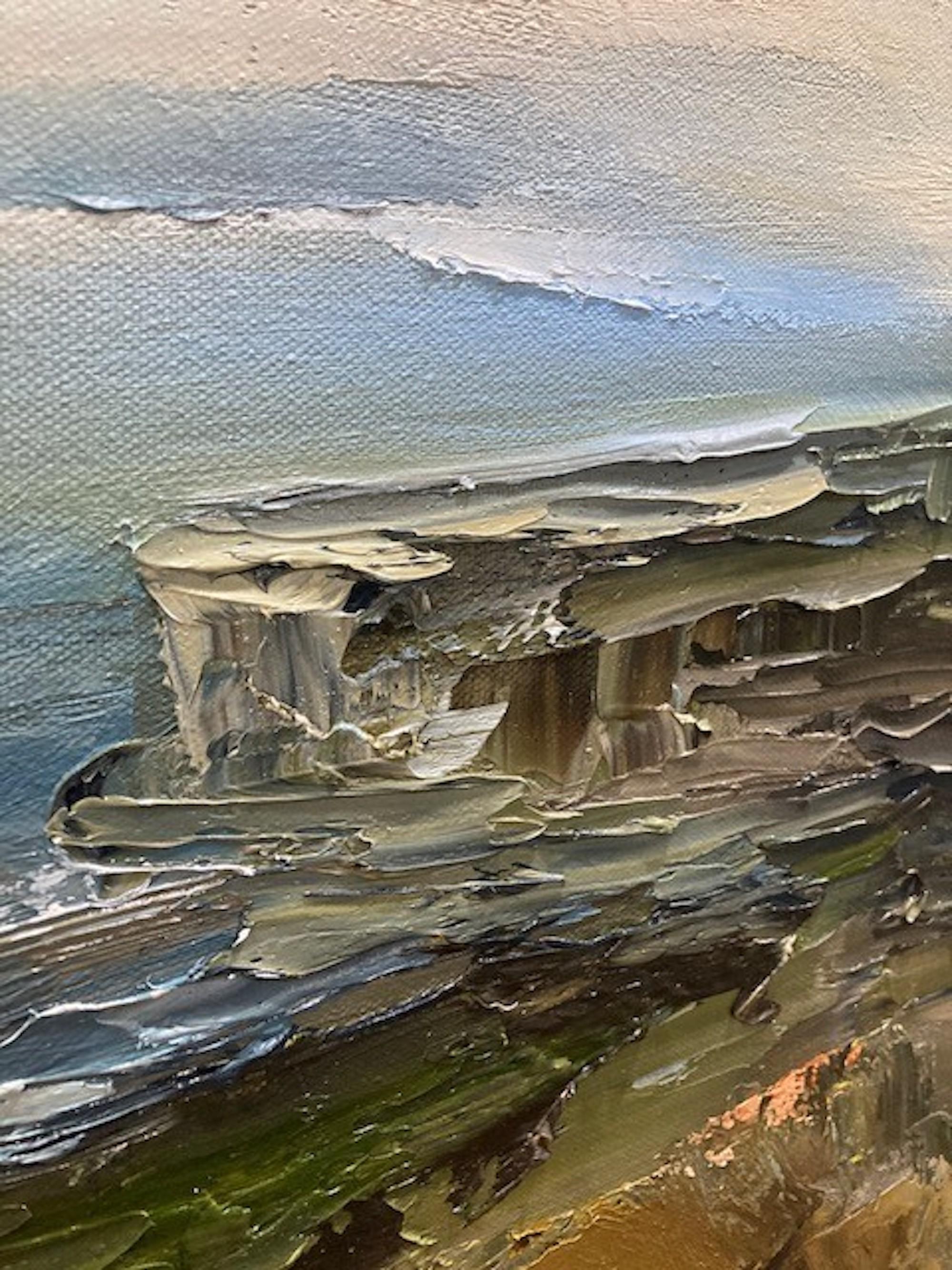 Peinture impressionniste de paysage marin au sommet de la Cliff Top, paysage lunatique de Galles du Sud en vente 2