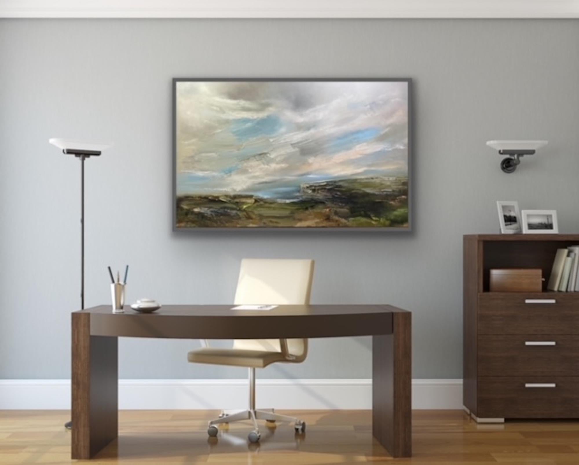 Peinture impressionniste de paysage marin au sommet de la Cliff Top, paysage lunatique de Galles du Sud en vente 4