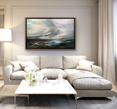 Cloud Gathering Across the Sea, Textured Abstract Seascape Painting, Welsh Art