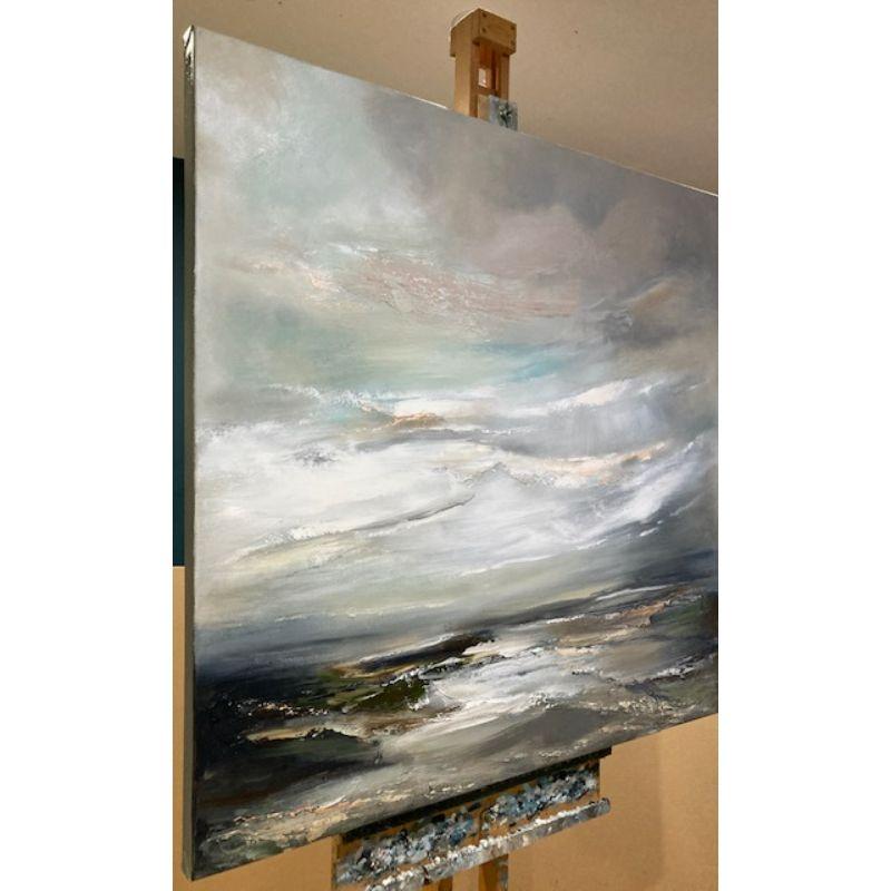 Küstenspiegel, walisische Meereslandschaft, Gemälde, strukturierte Landschaftsmalerei, Kunst von Wales (Grau), Still-Life Painting, von Helen Howells