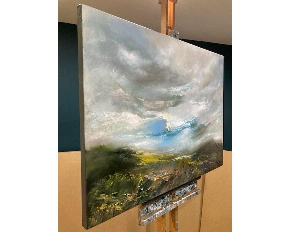 Peinture à l'huile sur toile « Contemplation » d'Hélène Howells, 2022 - Gris Landscape Painting par Helen Howells
