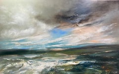 View of Estuary, peinture de paysage marin texturé, art contemporain semi-abstrait