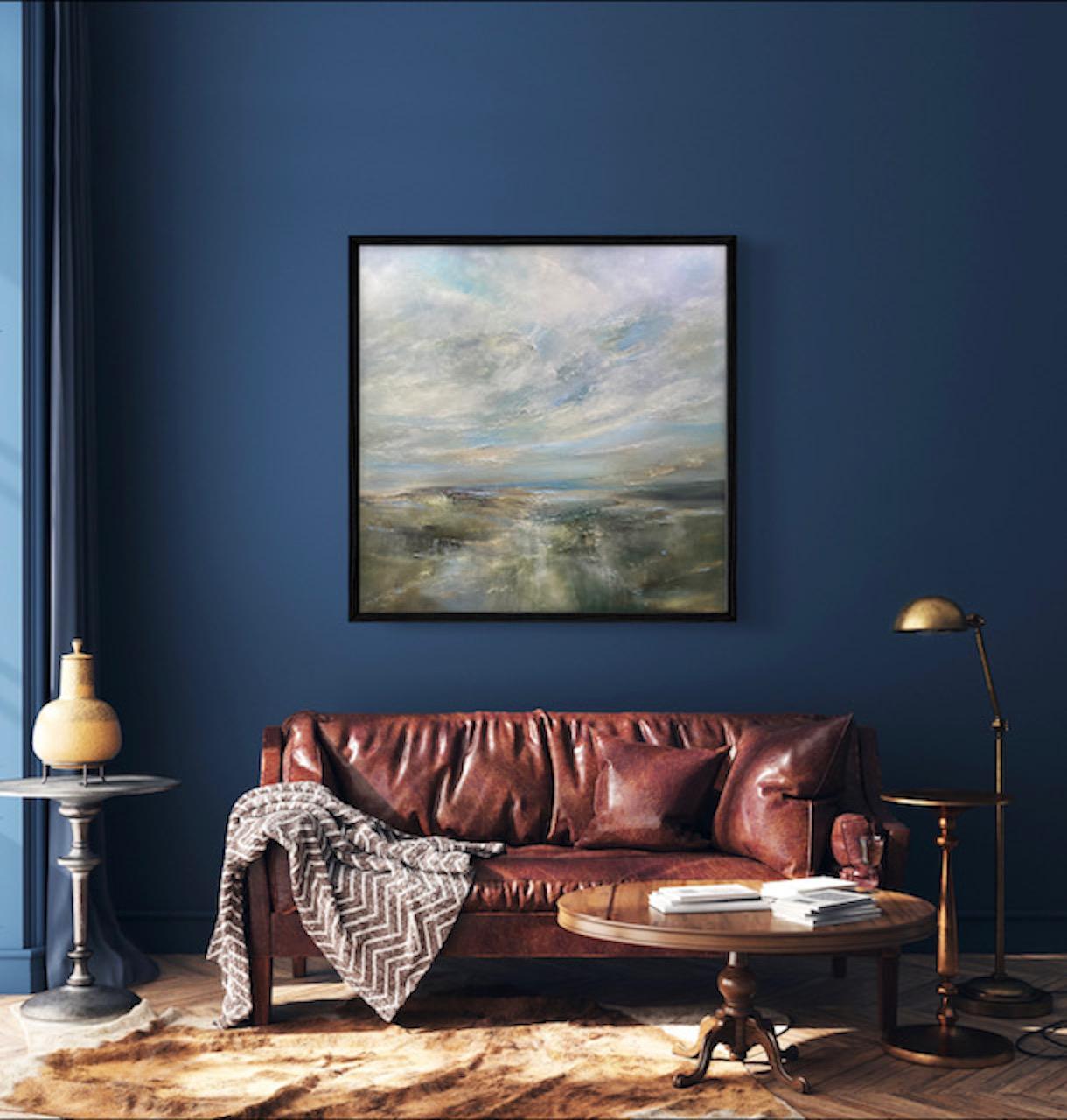 Costa Etérea, Pintura Original, Semi Abstracto, Paisaje, Naturaleza, cielo - Abstract Painting Gris de Helen Howells