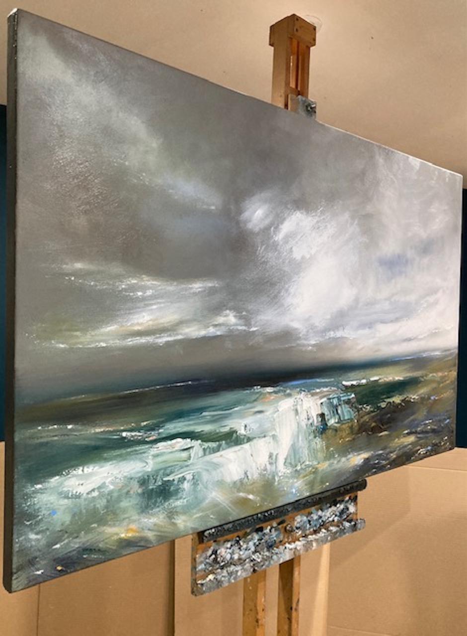 “Ever Changing Day” is an original seascape painting by Helen Howells. It was inspired by the emotional responses and memories of walks, taken along the Welsh coastline. It is not of any specific place, but is a combination of many, that have calmed