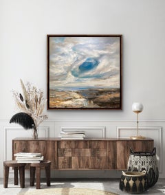 Fallstreak Clouds, Original Landscape Painting, Blue and Green Contemporary Art