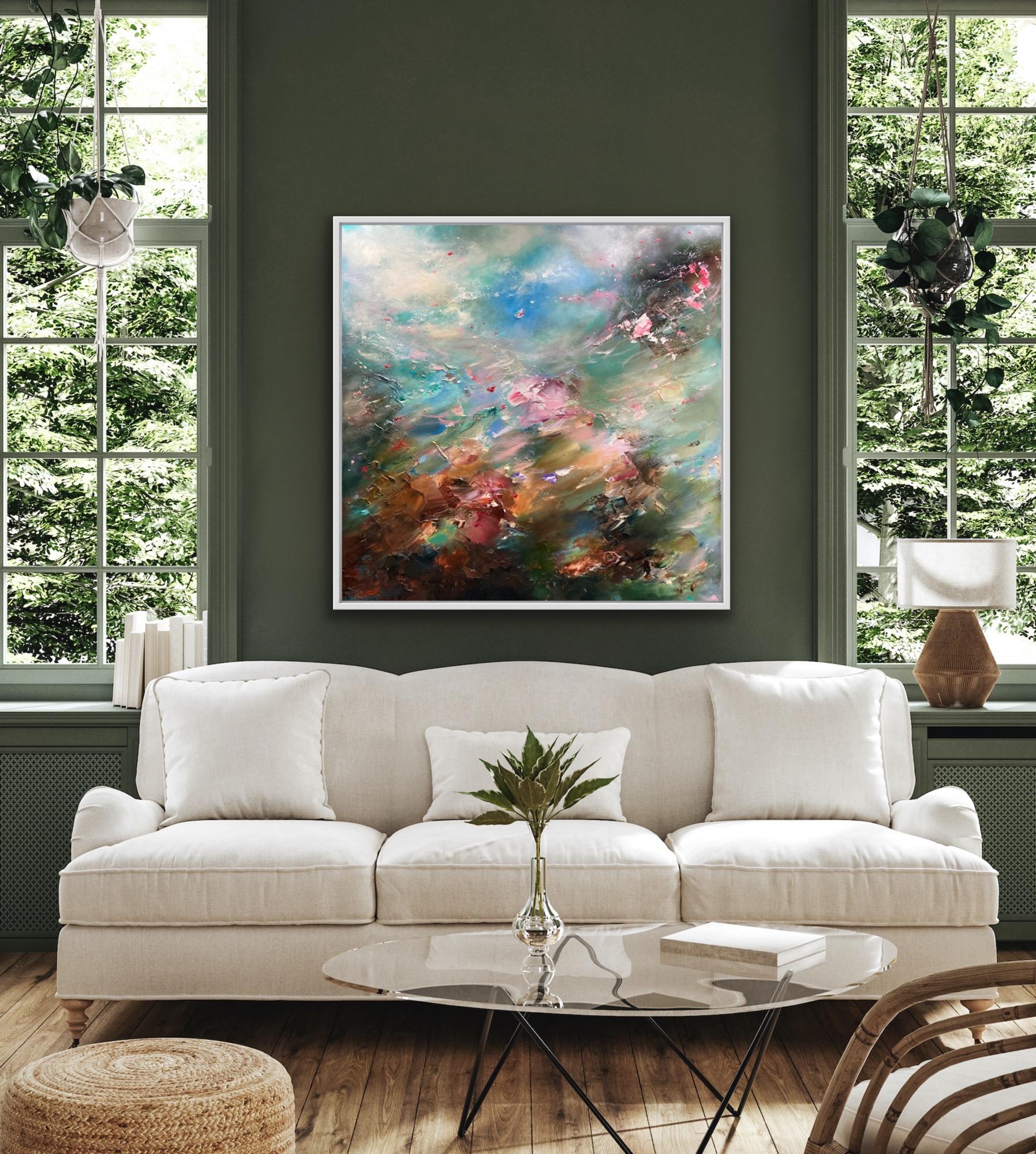 Floral Escape, South Wales, Original Painting, Semi Abstract Landscape, Calm art For Sale 10