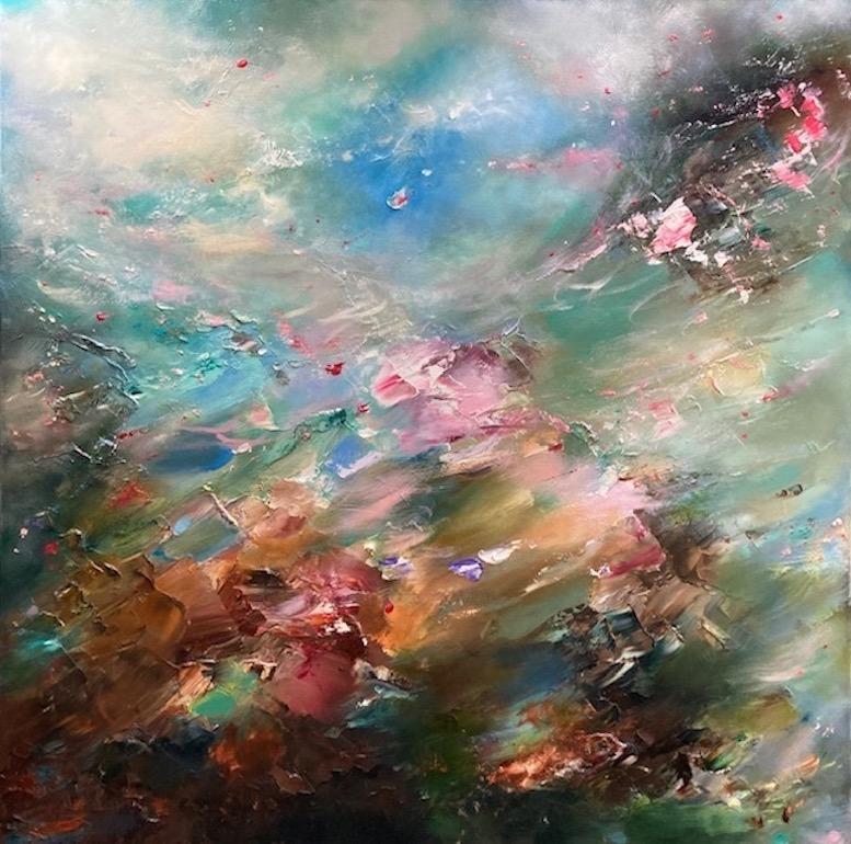 Helen Howells Abstract Painting - Floral Escape, South Wales, Original Painting, Semi Abstract Landscape, Calm art