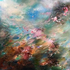 Escape Floral Wales, peinture originale, paysage semi-abstrait, art calme