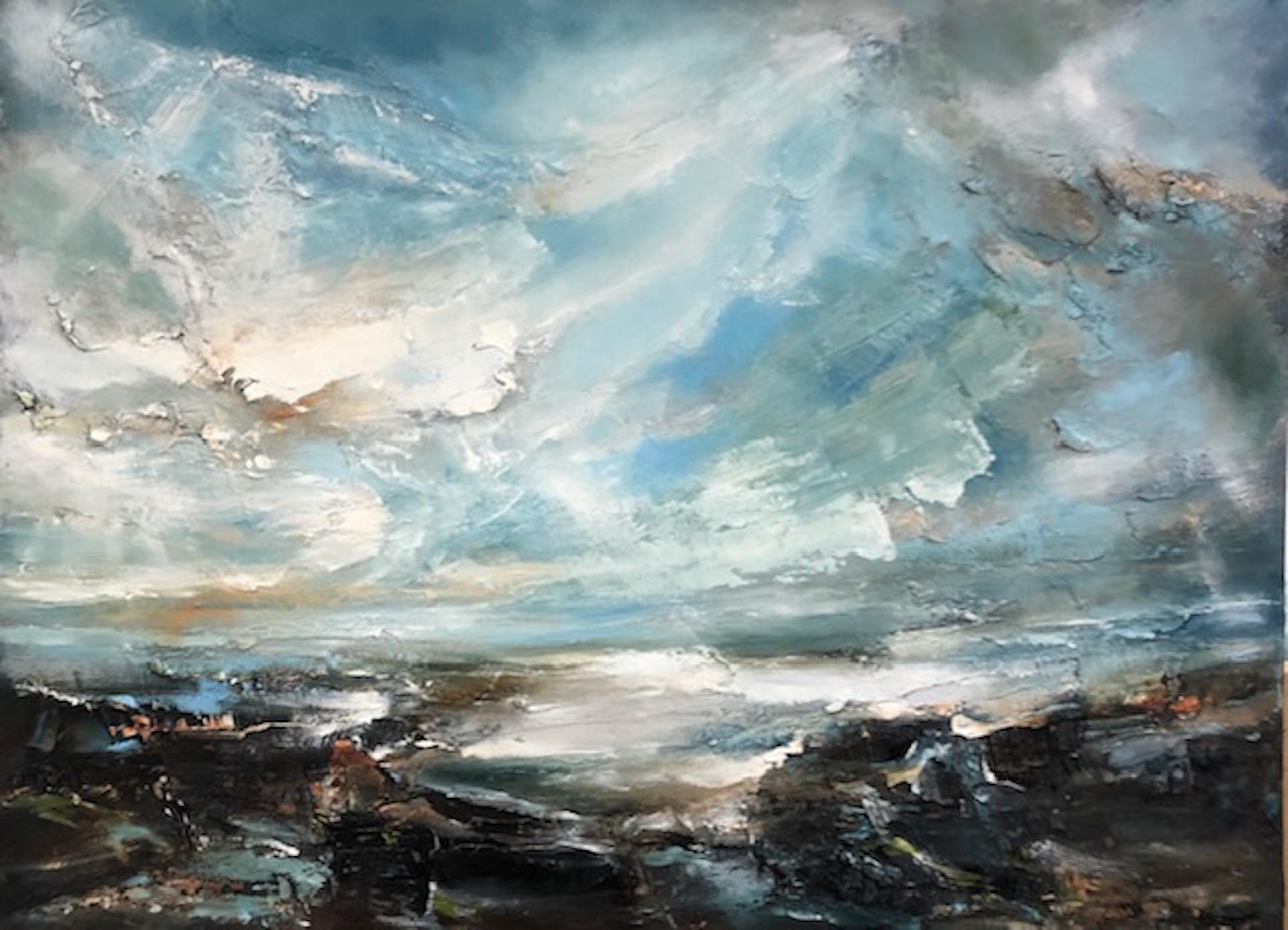 Helen Howells, « Light across the Estuary », peinture à l'huile originale, art de paysage marin