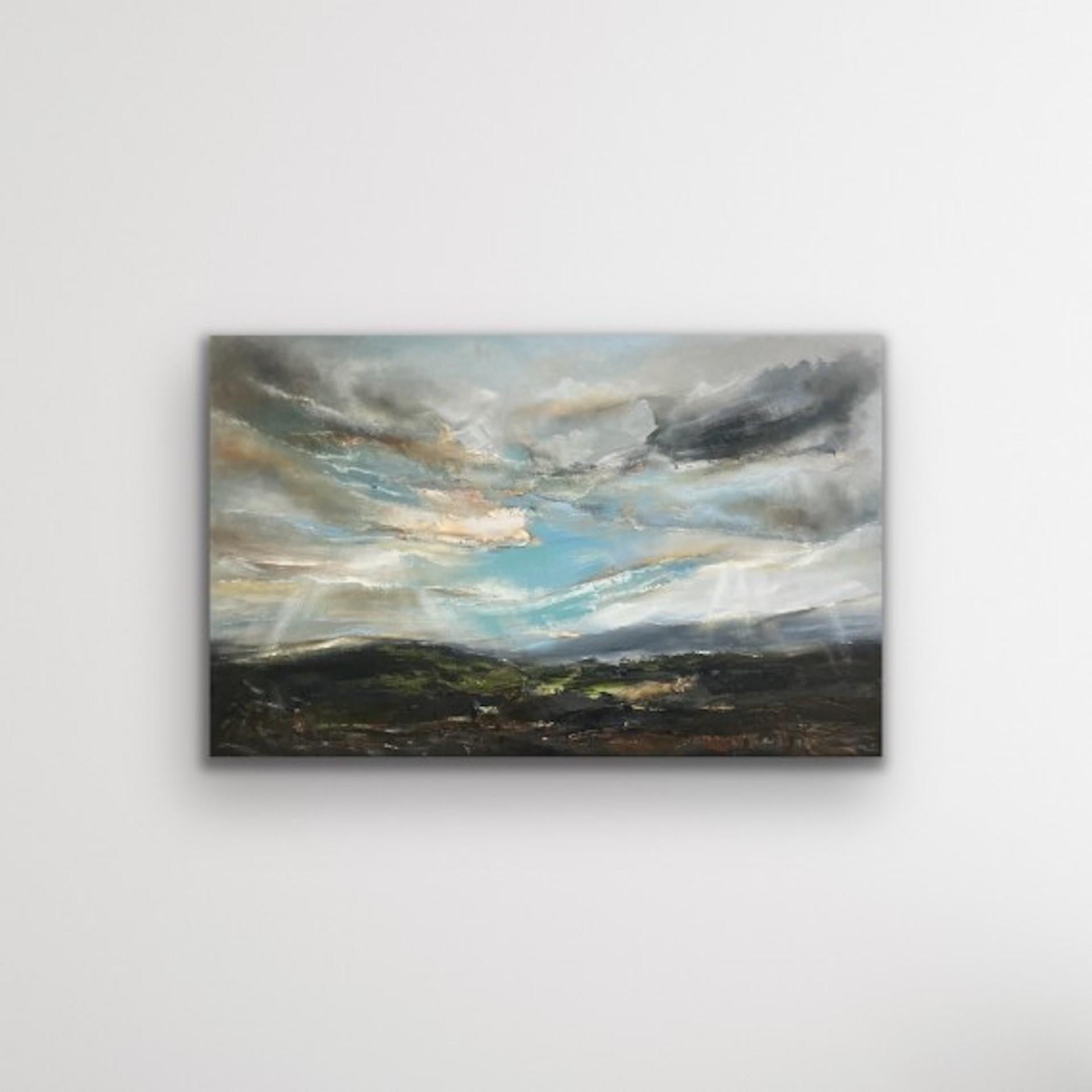 Looking Towards Home, Helen Howells, peinture originale, paysage de ciel nuageux en vente 7
