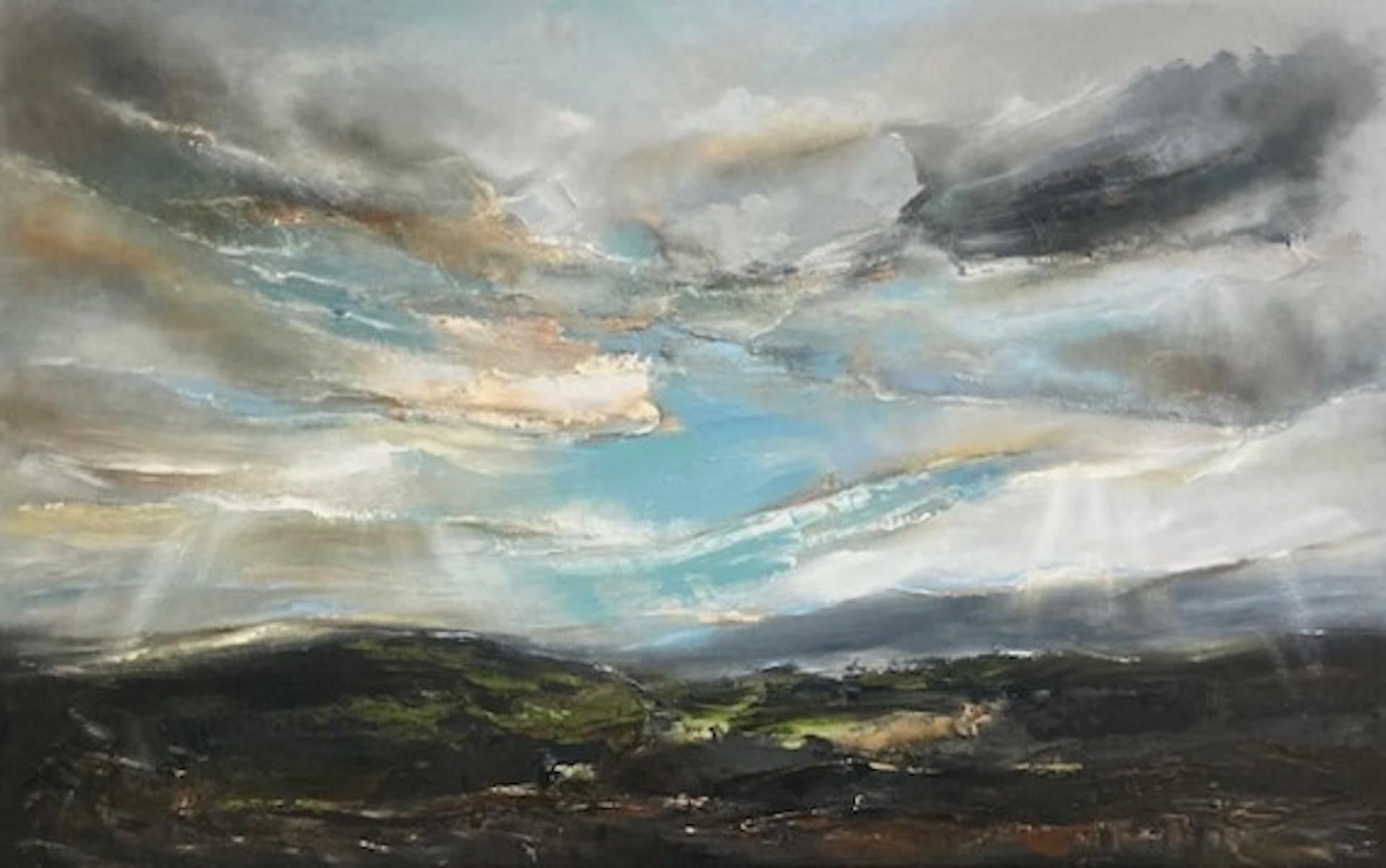 Looking Towards Home, Helen Howells, Original Painting, Cloudy Sky Landscape Art