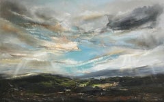 Looking Towards Home, Helen Howells, peinture originale, paysage de ciel nuageux