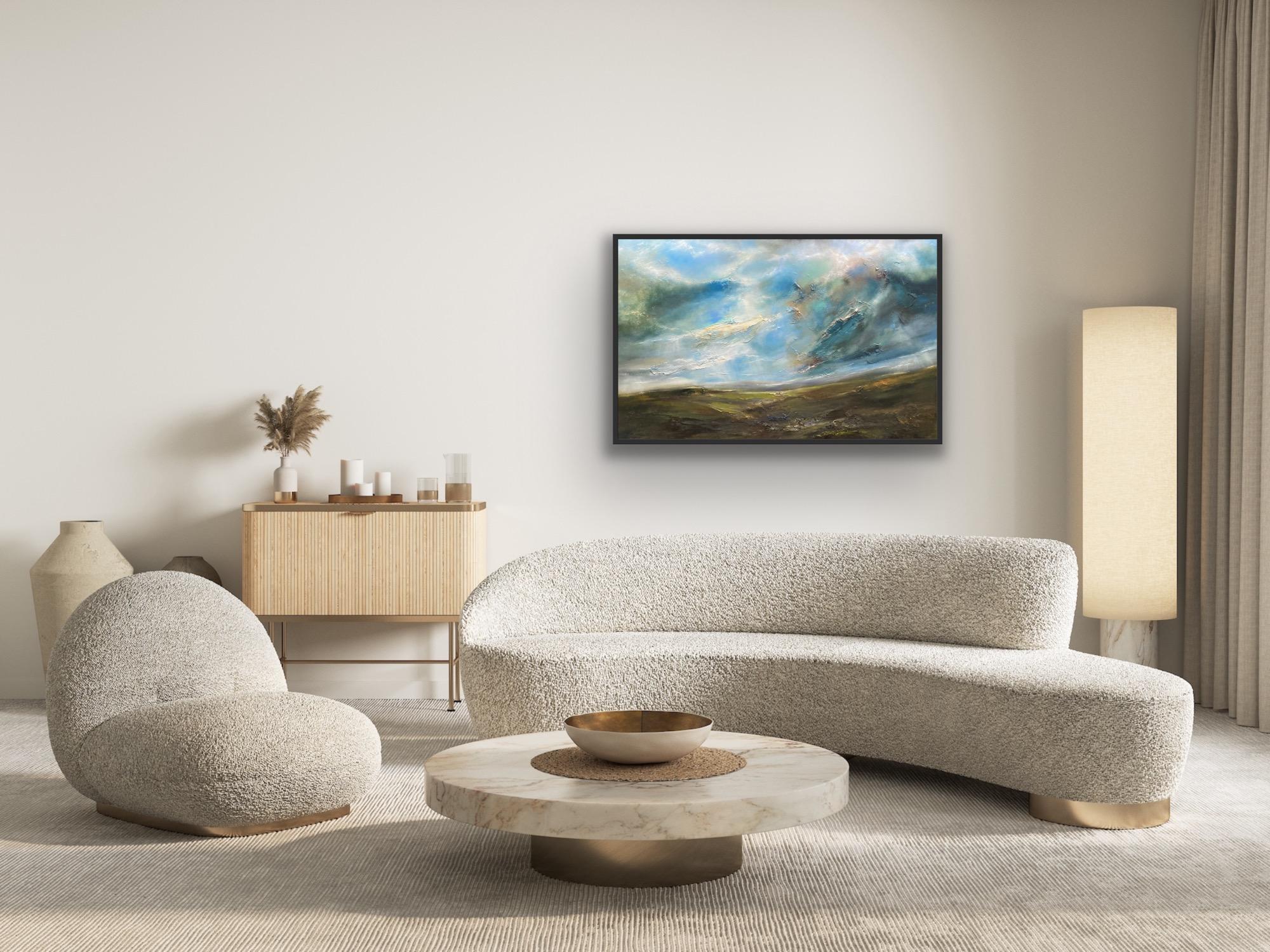 Viaje a la montaña, Pintura original, Paisaje marino semiabstracto, Arte oceánico, Azul en venta 5