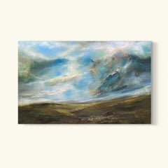 Viaggio in montagna, Pittura originale, Paesaggio marino semi-astratto, Arte dell'oceano, Blu