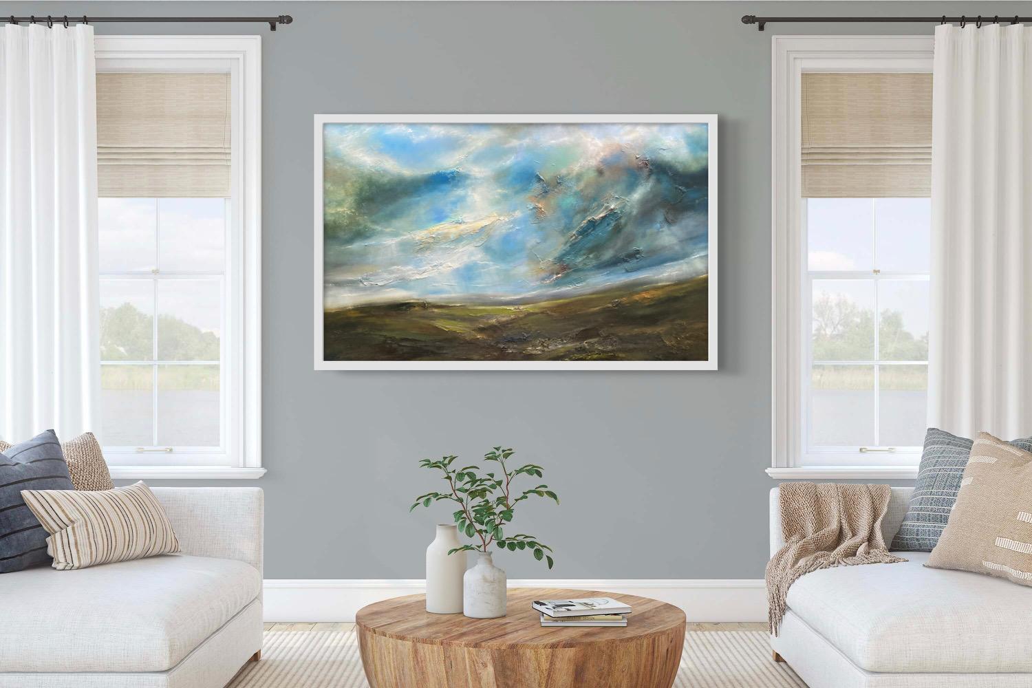 Viaje a la montaña, Pintura original, Paisaje marino semiabstracto, Arte oceánico, Azul en venta 1