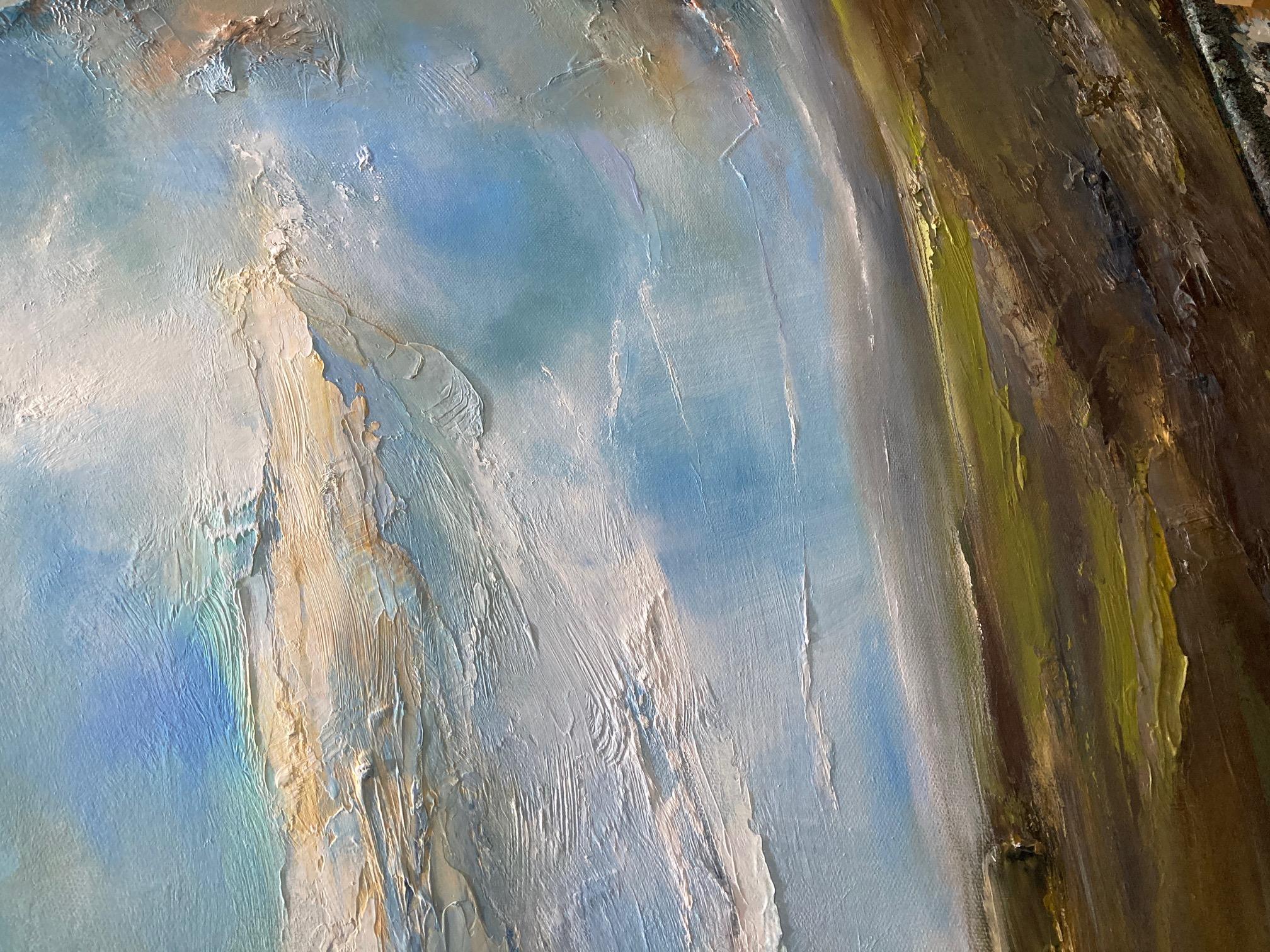 Viaje a la montaña, Pintura original, Paisaje marino semiabstracto, Arte oceánico, Azul en venta 3