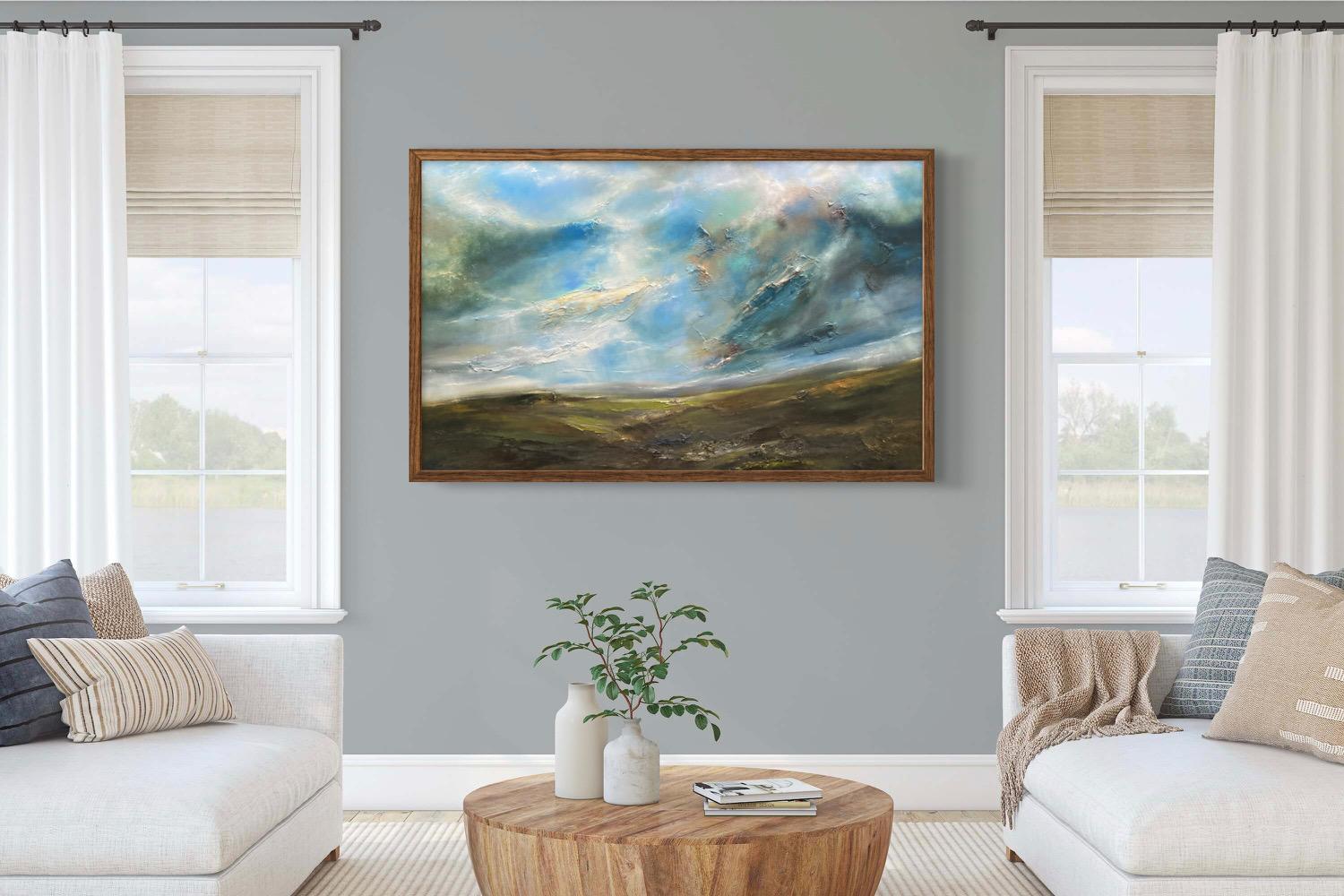Viaje a la montaña, Pintura original, Paisaje marino semiabstracto, Arte oceánico, Azul en venta 4