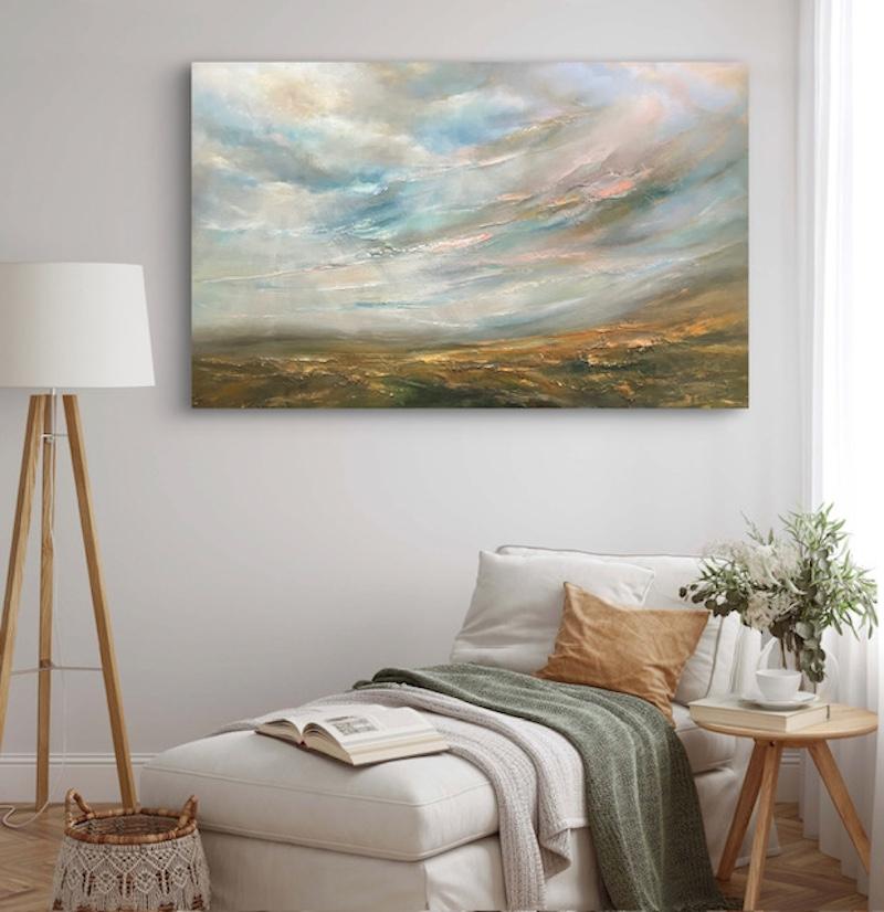 Soft Pink Mountain Sky, Originalgemälde, Landschaft, Ölgemälde, zeitgenössisch – Painting von Helen Howells