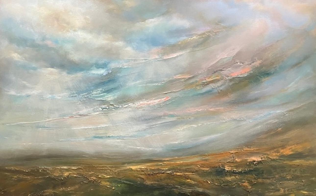 Helen Howells Landscape Painting – Soft Pink Mountain Sky, Originalgemälde, Landschaft, Ölgemälde, zeitgenössisch