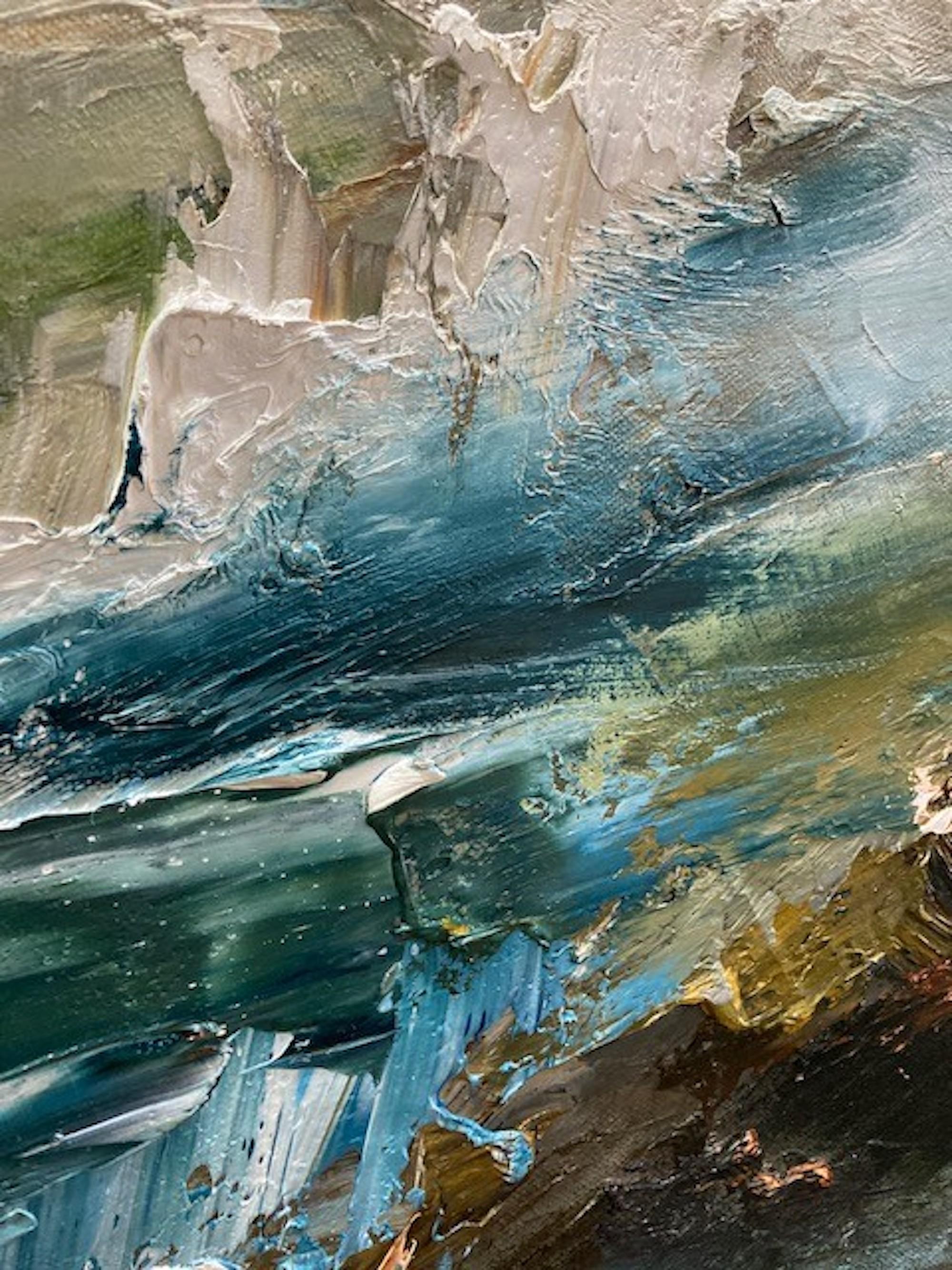 Spilling Waves, Original Painting, Textured Seascape, Welsh Coastal Art For Sale 1