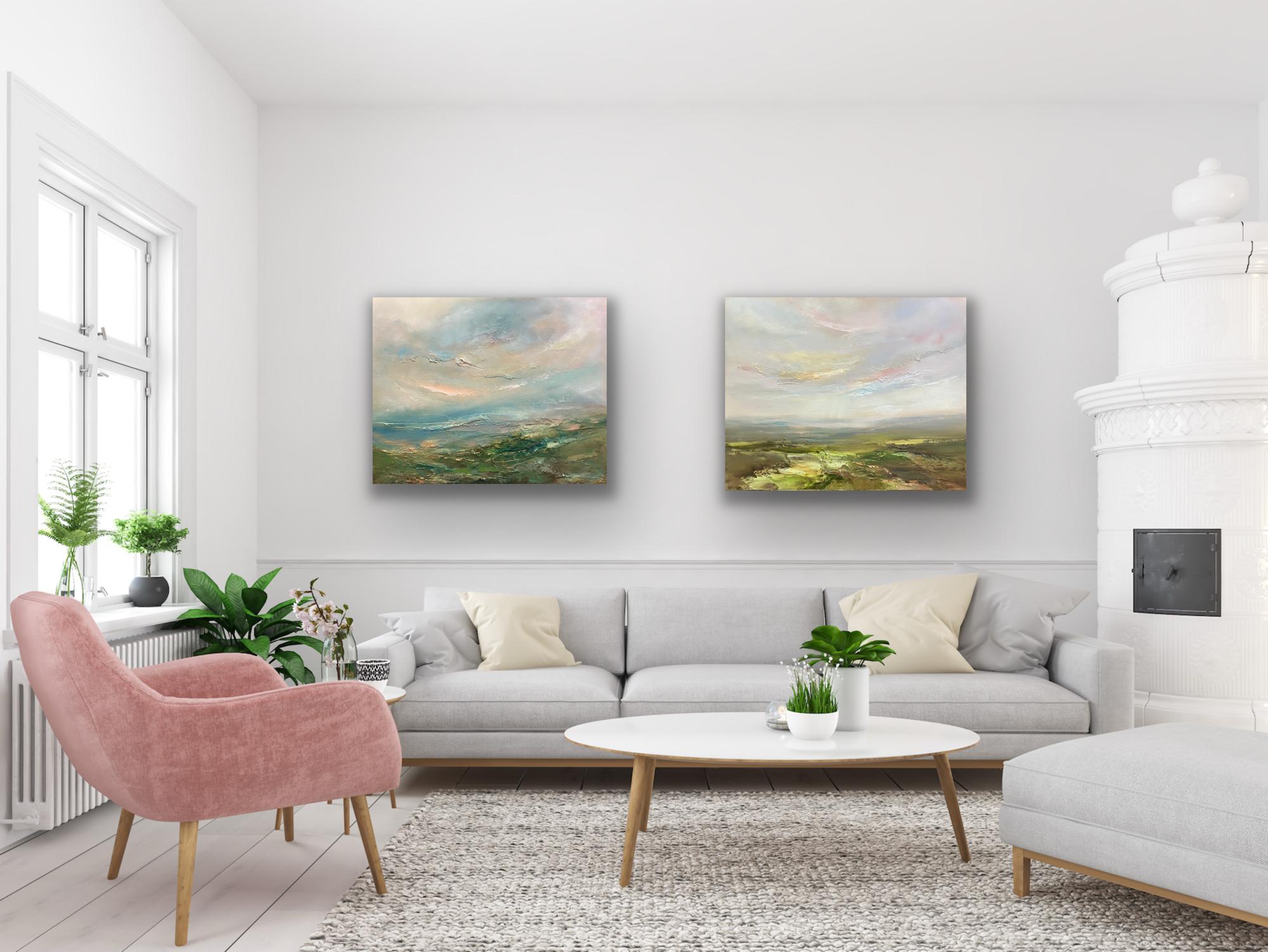 Helen Howells Landscape Painting – Summers Peak & Late Spring Walk, Diptychon, Originalgemälde, Landschaft