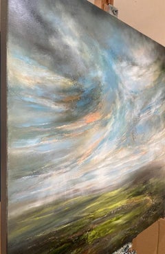 The Mountains Live, peinture originale, semi-abstraite, paysage, nature, ciel