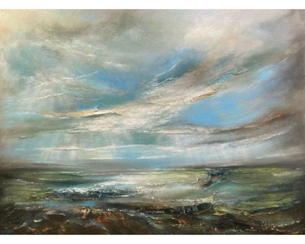 Helen Howells Abstract Painting - Tidal Retreat, Contemporary Seascape Painting, Semi-Abstract Artwork, Landscapes