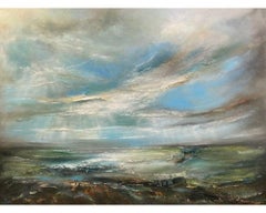 Tidal Retreat, Contemporary Seascape Painting, Semi-Abstract Artwork, Landscapes