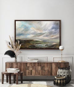 Welsh Valley Song, Landschaftsgemälde im expressionistischen Stil, grün und blau