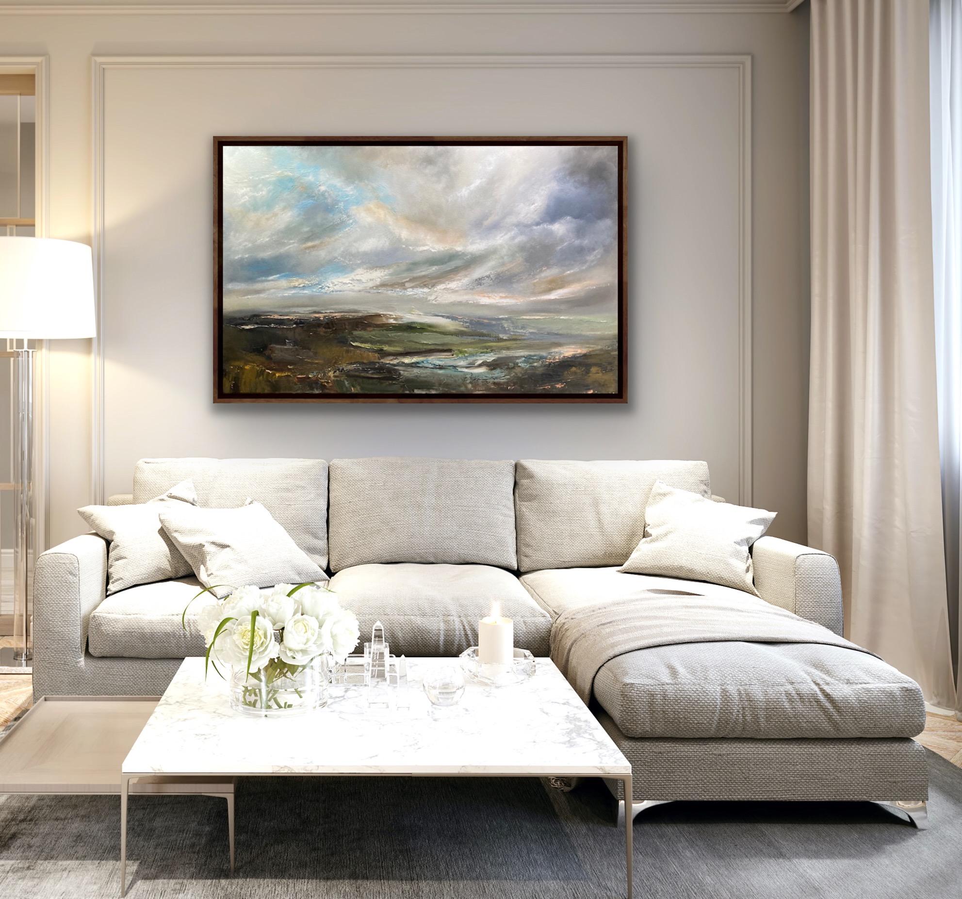 Canción del valle, Pintura galesa de paisaje, Arte de estilo expresionista, Verde y azul en venta 4