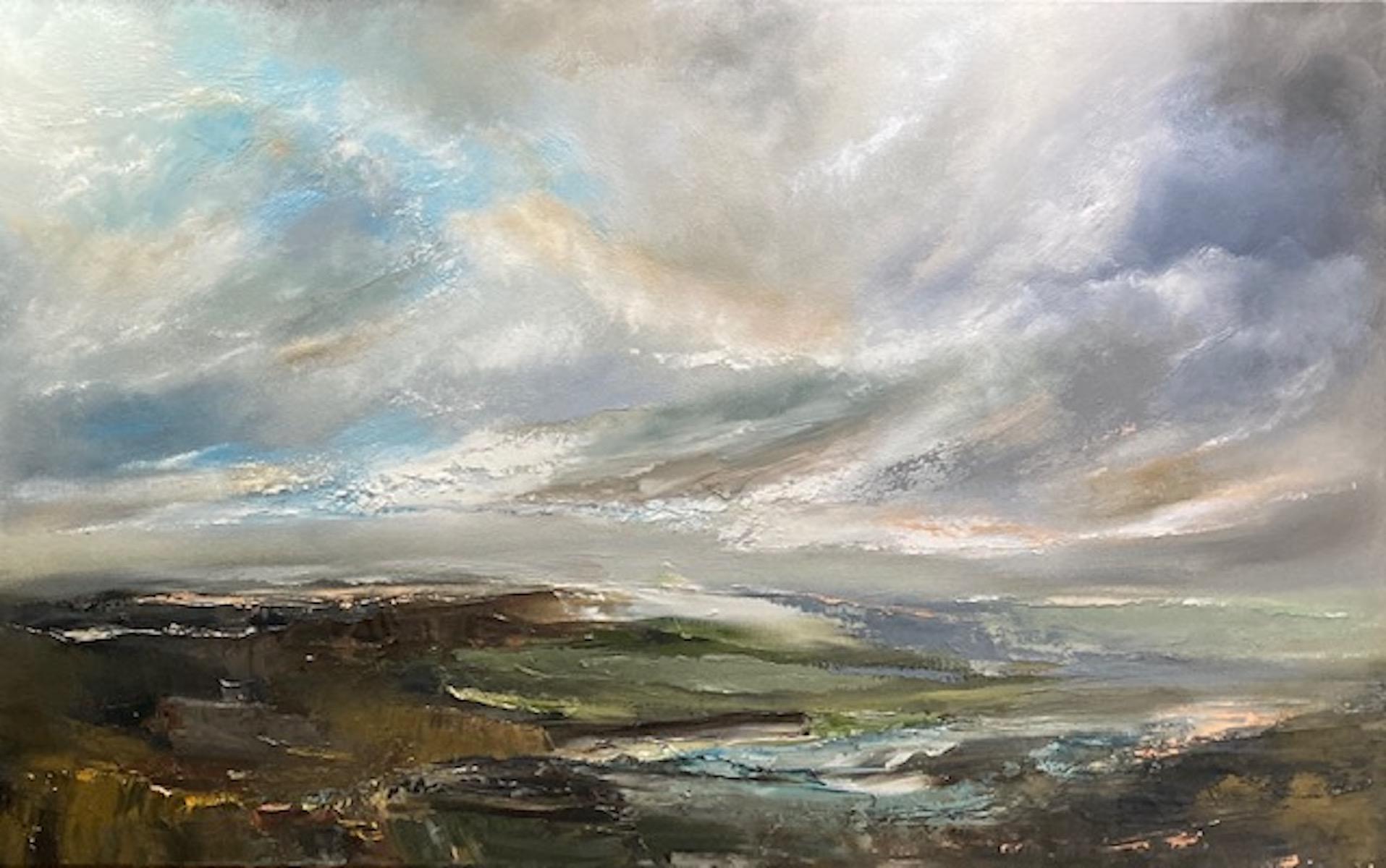 Landscape Painting Helen Howells - Song de la vallée, peinture de paysage gallois, art expressionniste, vert et bleu