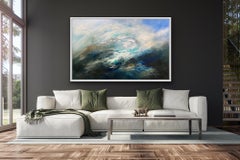 Vague, Wales and Wales, peinture originale, paysage marin semi-abstrait, art de l'océan, bleu