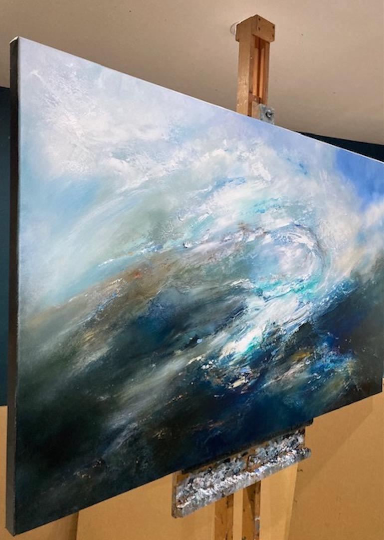 Wave Wave, South Wales, Originalgemälde, Halbabstrakte Meereslandschaft, Meereskunst, Blau  (Abstrakt), Painting, von Helen Howells