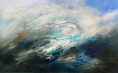 Vague, Wales and Wales, peinture originale, paysage marin semi-abstrait, art de l'océan, bleu 